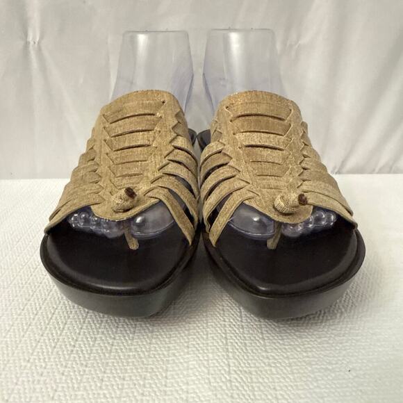 Donald J Pliner Cissy Wedge Sandal 6.5 Gold Sparkle Leather Italian Platform - Picture 2 of 10